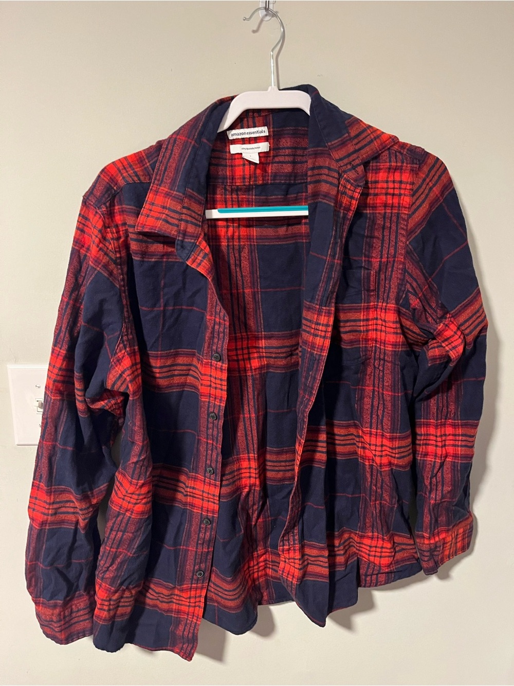 Amazon Essentials Red & Navy Plaid Button-Front Jean Jacket for Kids